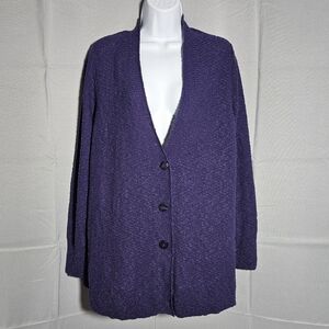 J.JILL Tunic Knit Cardigan Purple Sweater Casual Stretch Vneck Buttons Size XL